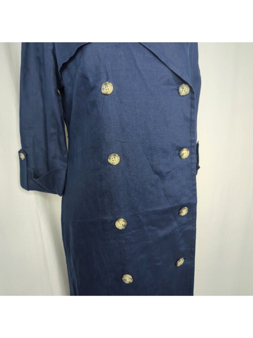 Vintage 90s Talbots Double Breasted Dress 8 Medium Blue Linen - Picture 3 of 10